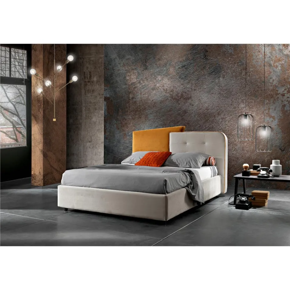 Modern Design Double Bed in Gray and Orange Velvet - Plorifon Viadurini