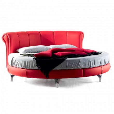 Luxury Round Modern Double Bed in Faux Leather Made in Italy - Dream Viadurini