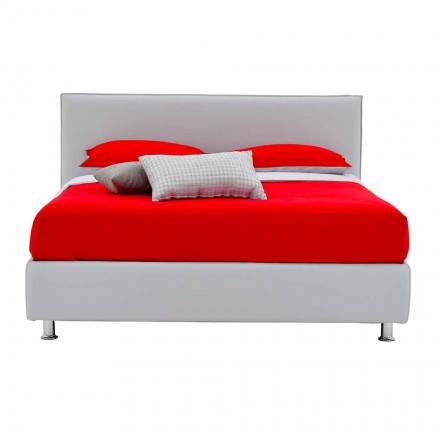 Double Bed Covered in Imitation Leather with Feet Made in Italy - Nurzio Viadurini
