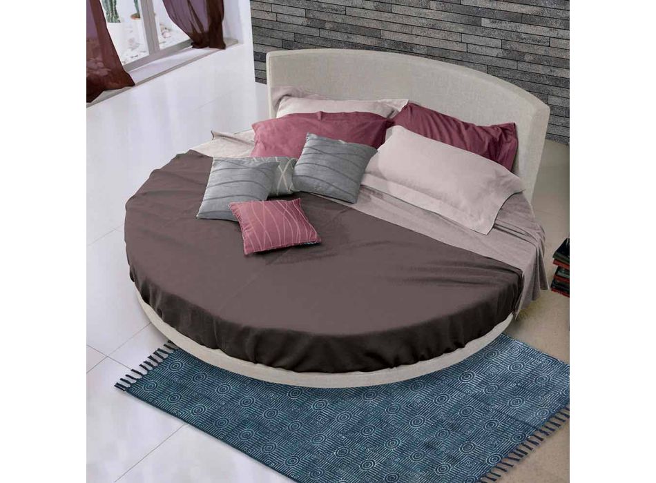 Round Design Double Bed Covered in Made in Italy Fabric - Rello Viadurini