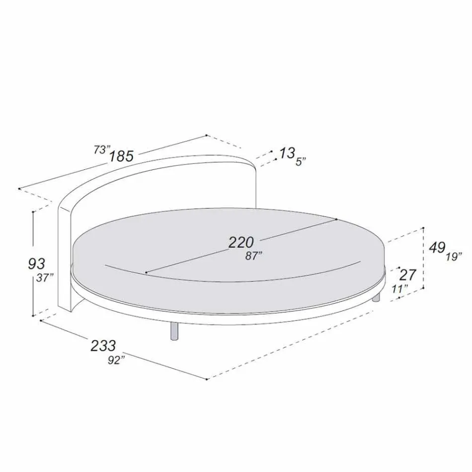 Round Design Double Bed Covered in Made in Italy Fabric - Rello Viadurini