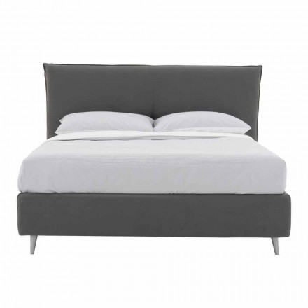 Double Bed with Removable Cover with Wooden Feet Made in Italy - Tampa Viadurini