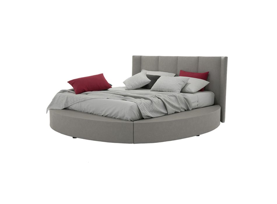 Round Double Bed with Storage Box in Faux Leather or Fabric - Romantic Viadurini
