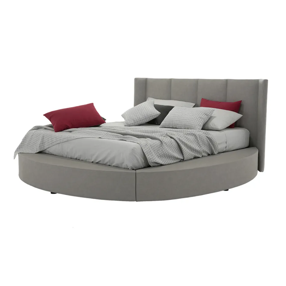 Round Double Bed with Storage Box in Faux Leather or Fabric - Romantic Viadurini
