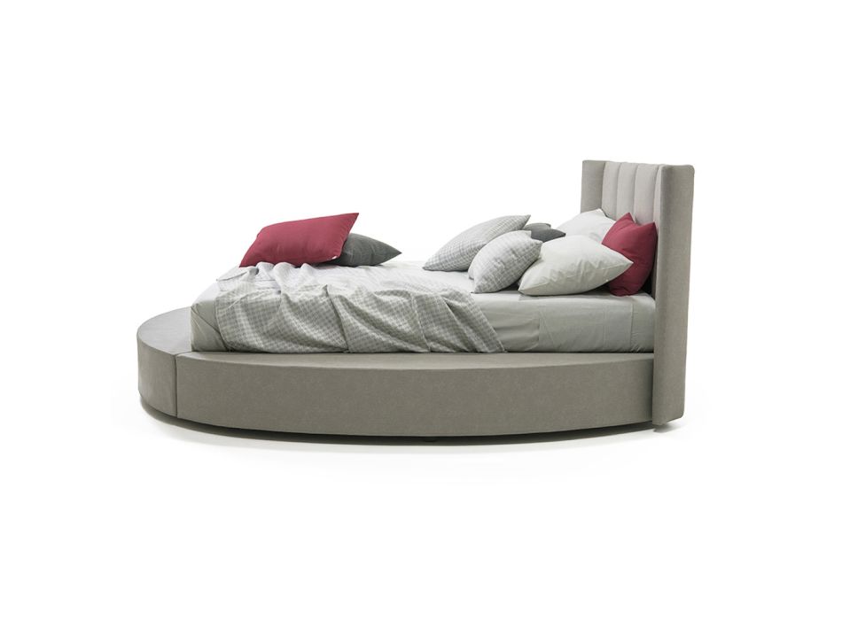 Round Double Bed with Storage Box in Faux Leather or Fabric - Romantic Viadurini