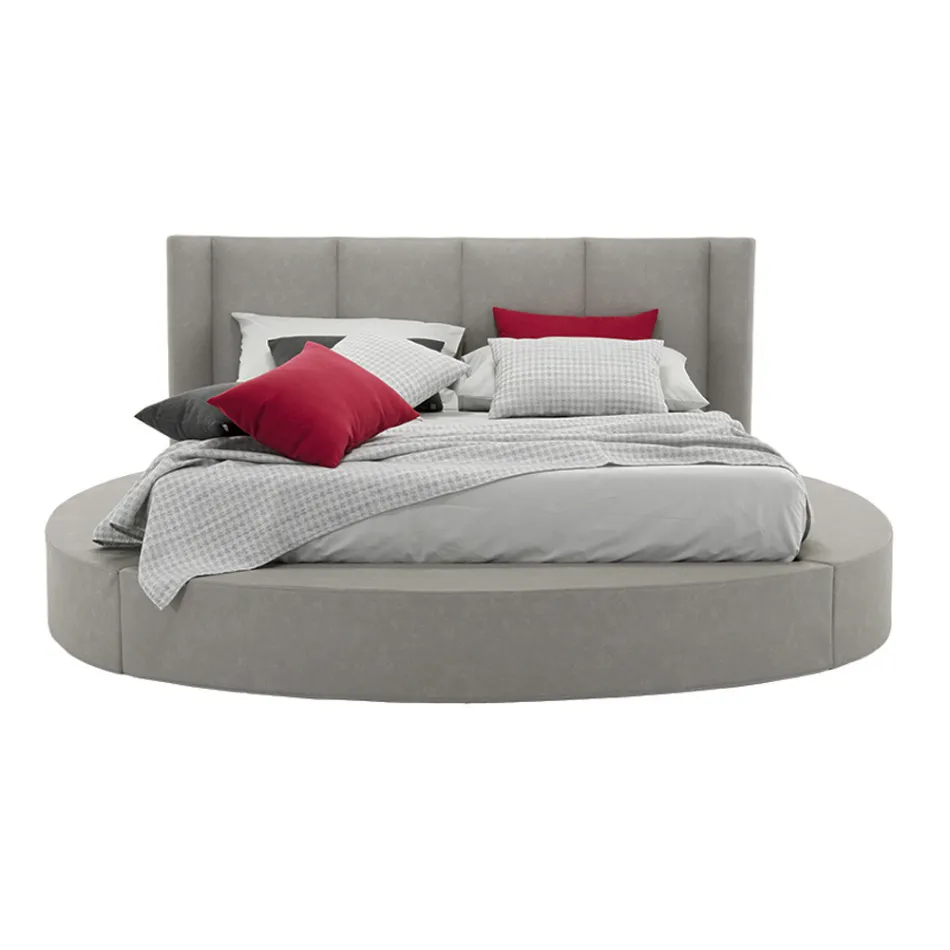 Round Double Bed with Storage Box in Faux Leather or Fabric - Romantic Viadurini