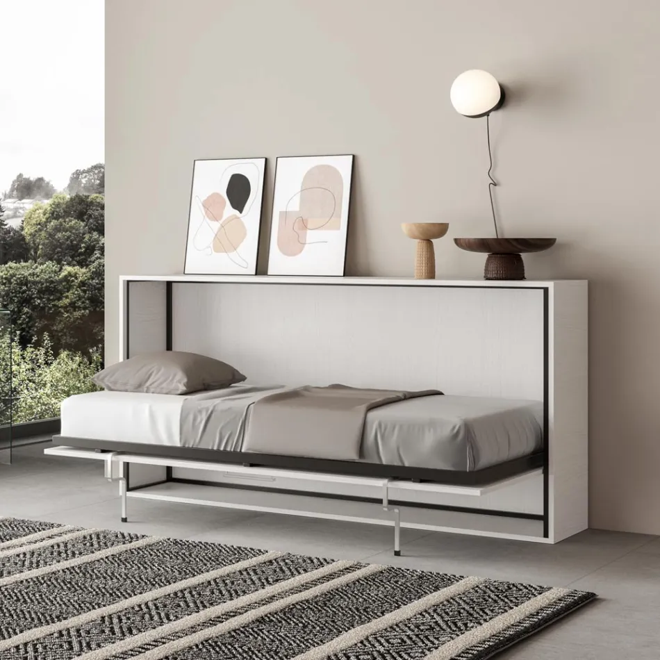 Horizontal Foldaway Single Bed Made in Italy - Collaborative Viadurini