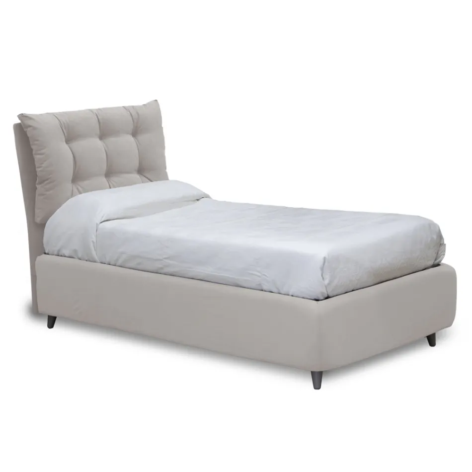 Single Bed with Padded Headboard and Feet Made in Italy - Aaron Viadurini