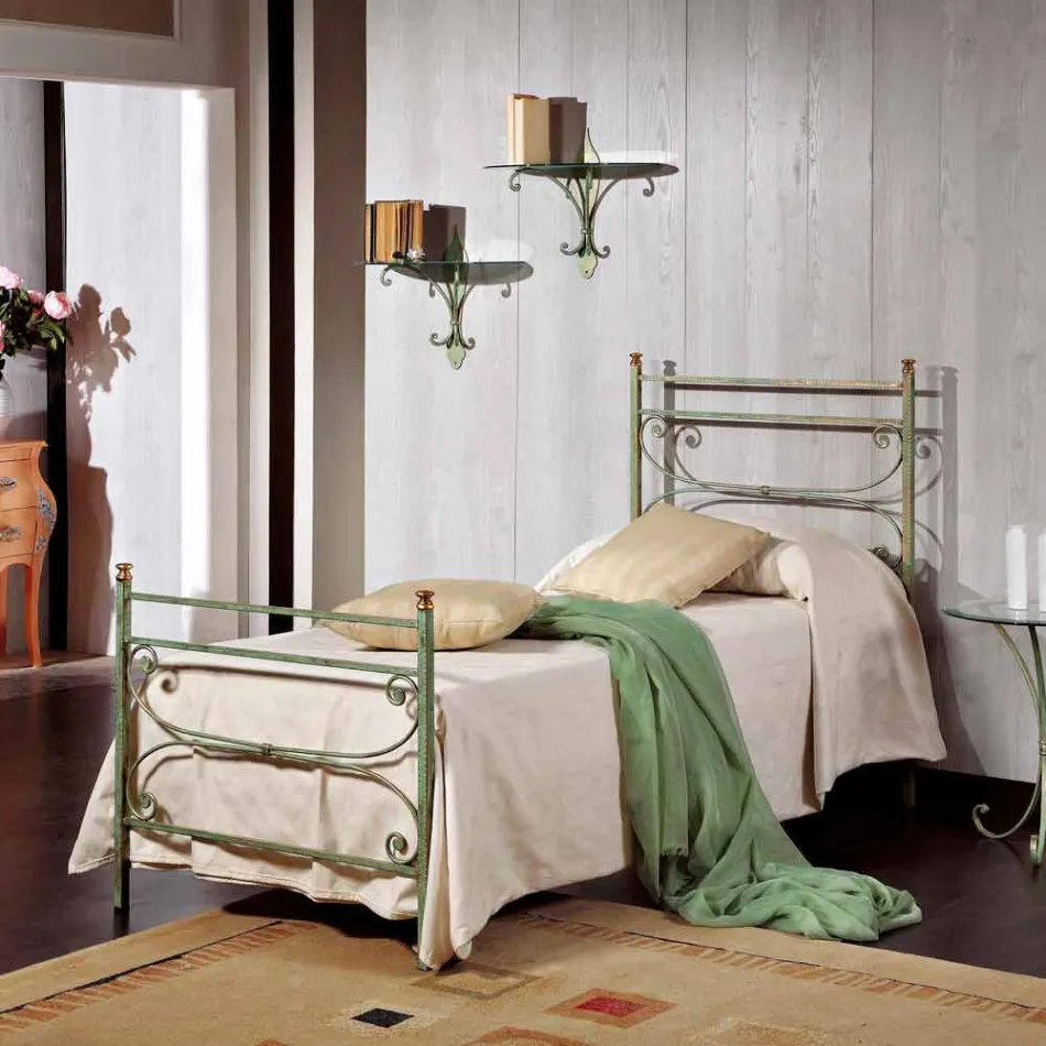 single bed in wrought iron hammered square Leila, made in Italy Viadurini