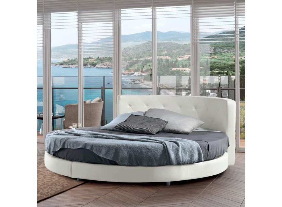 Round Design Double Bed Covered in Eco-Leather - Faenza Viadurini