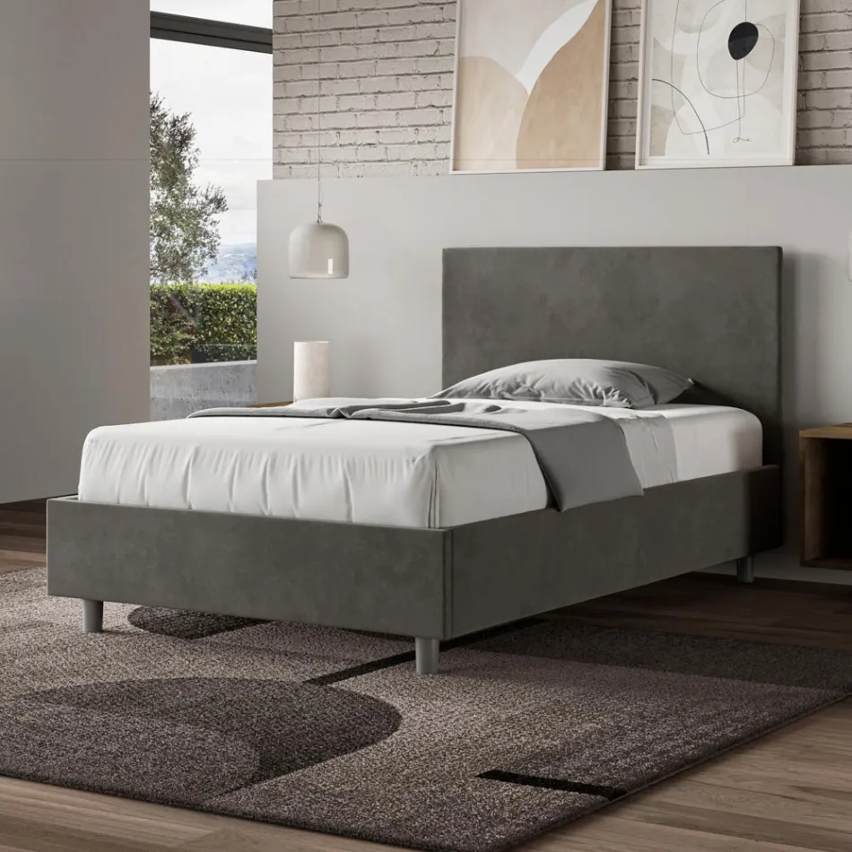 120x200 cm Queen Size Bed with Microfiber Headboard Made in Italy - Pallone Viadurini