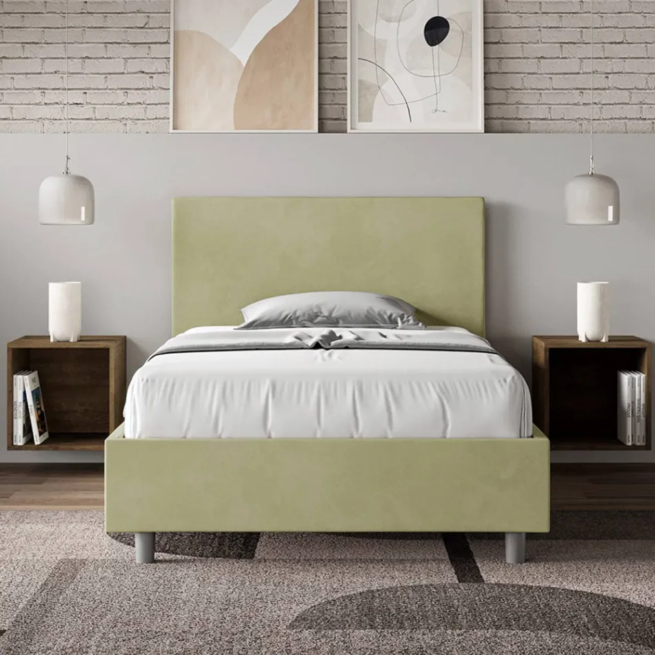 120x200 cm Queen Size Bed with Microfiber Headboard Made in Italy - Pallone Viadurini