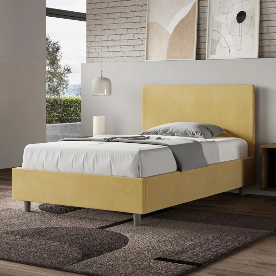 120x200 cm Queen Size Bed with Microfiber Headboard Made in Italy - Pallone Viadurini