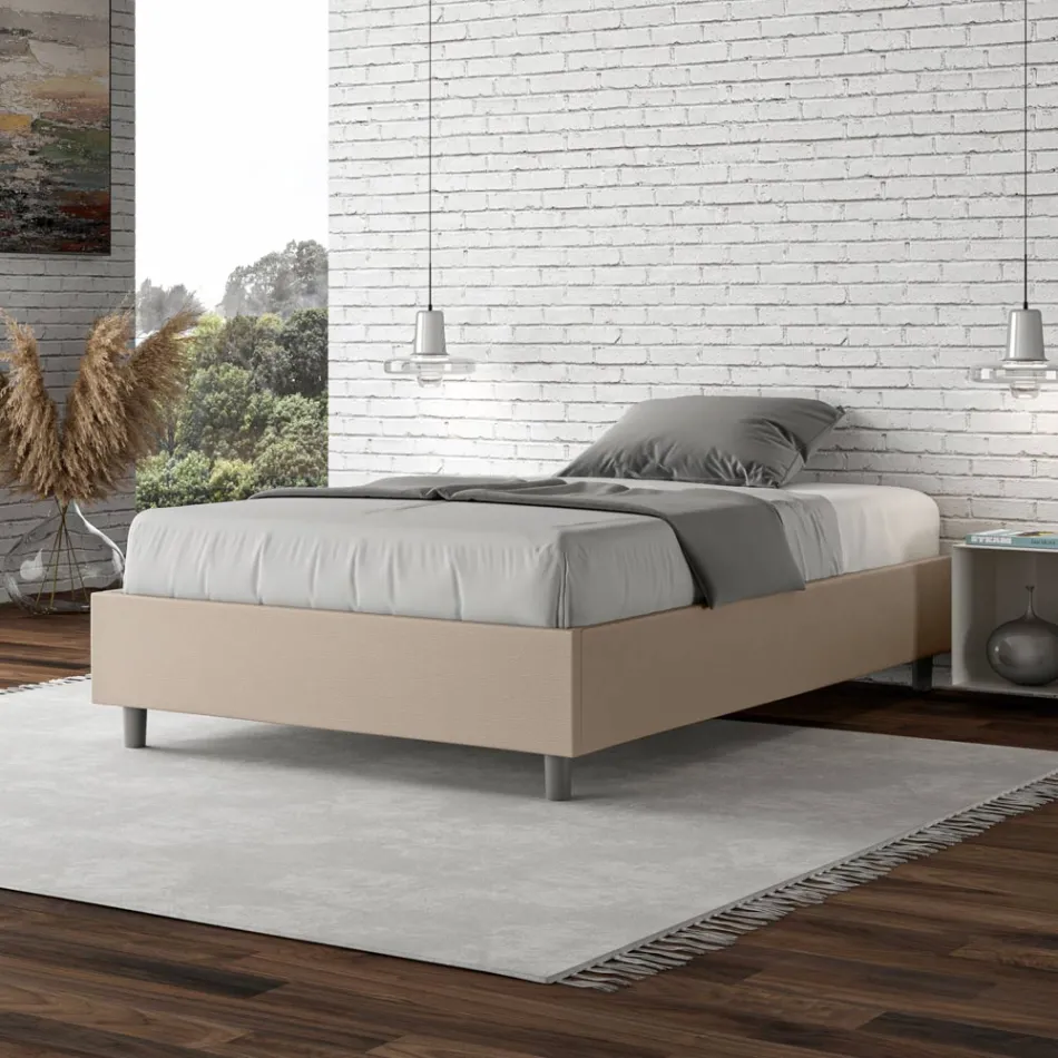 Queen-Sized Bed 120x200 cm Upholstered in Faux Leather Made in Italy - Athlete Viadurini