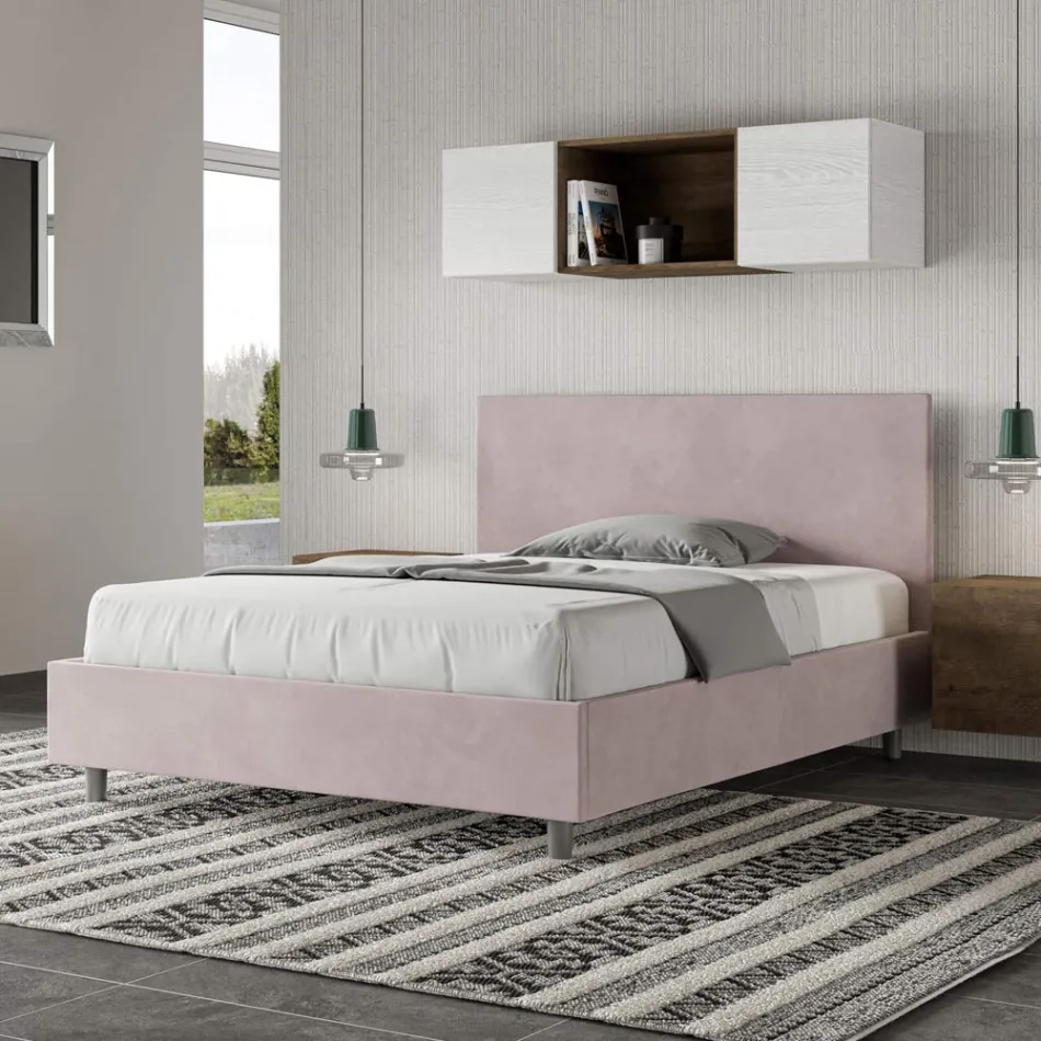 Double Bed 140x200 cm with Microfiber Headboard Made in Italy - Pallone Viadurini