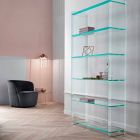 Wall or Freestanding Bookcase in Extraclear Glass Design 6 Shelves - Ramen Viadurini