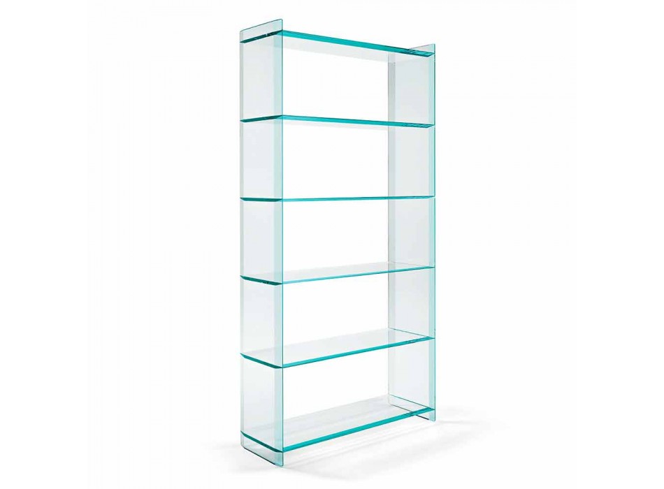 Wall or Freestanding Bookcase in Extraclear Glass Design 6 Shelves - Ramen Viadurini