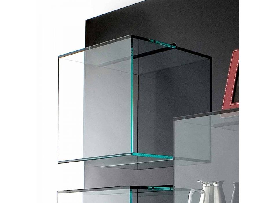 Wall Bookcase Black Wood Panel and Glass Shelves 2 Sizes - Basil Viadurini