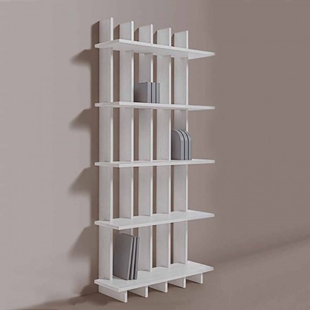 Shabby Chic Wall Bookcase in Design White Ash Wood - Babele Viadurini