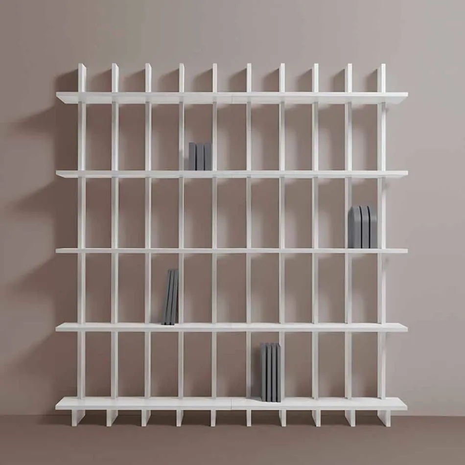 Shabby Chic Wall Bookcase in Design White Ash Wood - Babele Viadurini