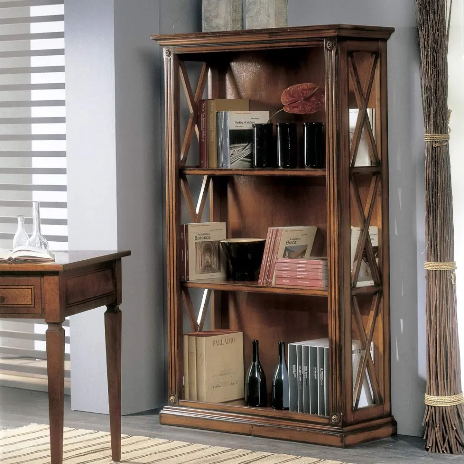 High Bookcase with Wooden Structure and Open Compartments Made in Italy - Fauno Viadurini