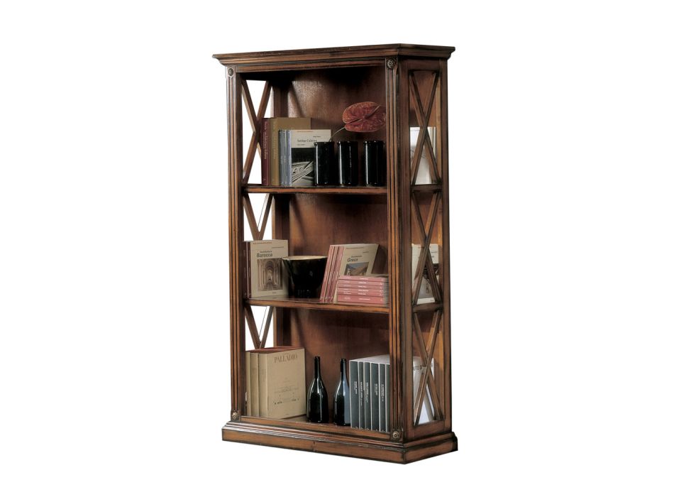 High Bookcase with Wooden Structure and Open Compartments Made in Italy - Fauno Viadurini