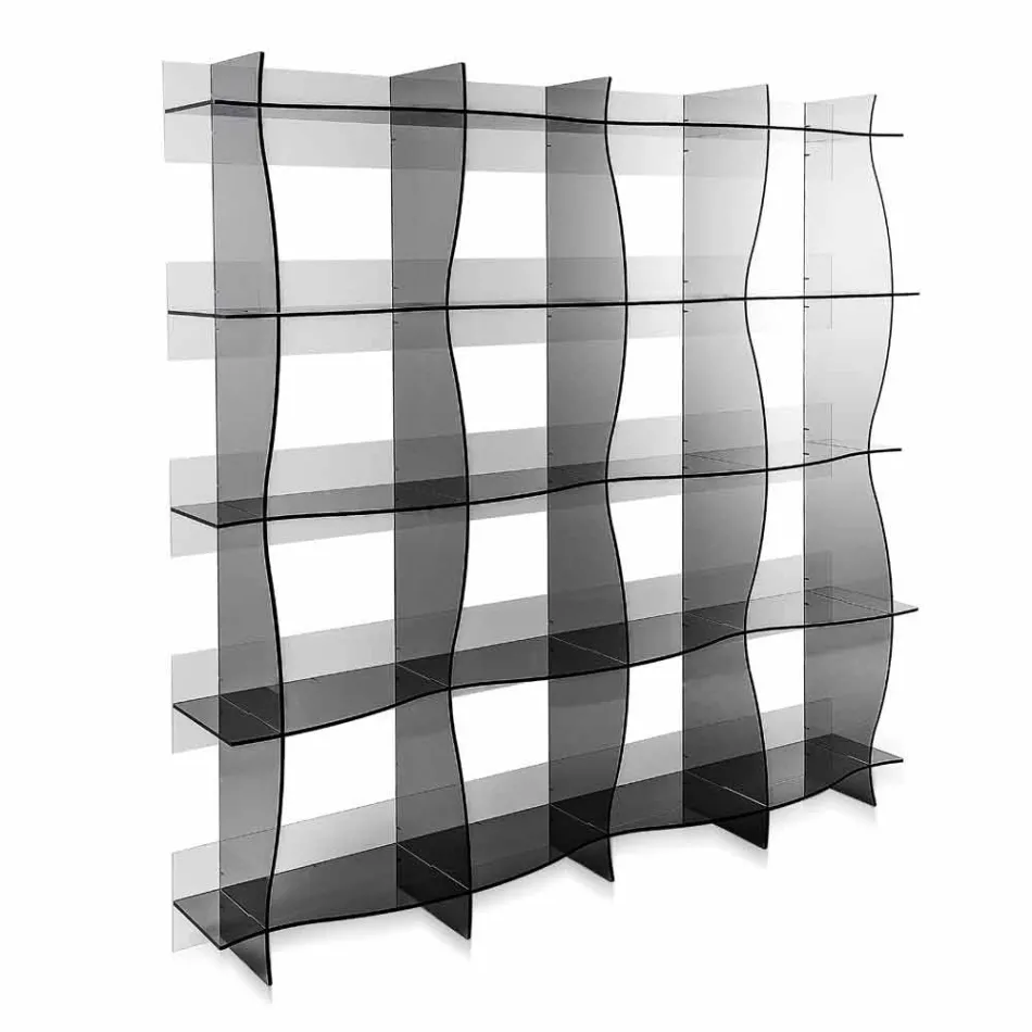 Contemporary carved wall / contemporary bookcase Pam fumé, made in Italy Viadurini