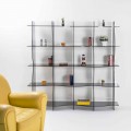 Modern design wall mounted bookcase Pam, fumé finish, made in Italy