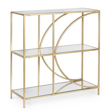 Low Steel Bookcase and 3 Glass Shelves Elegant Design - Noralea Viadurini