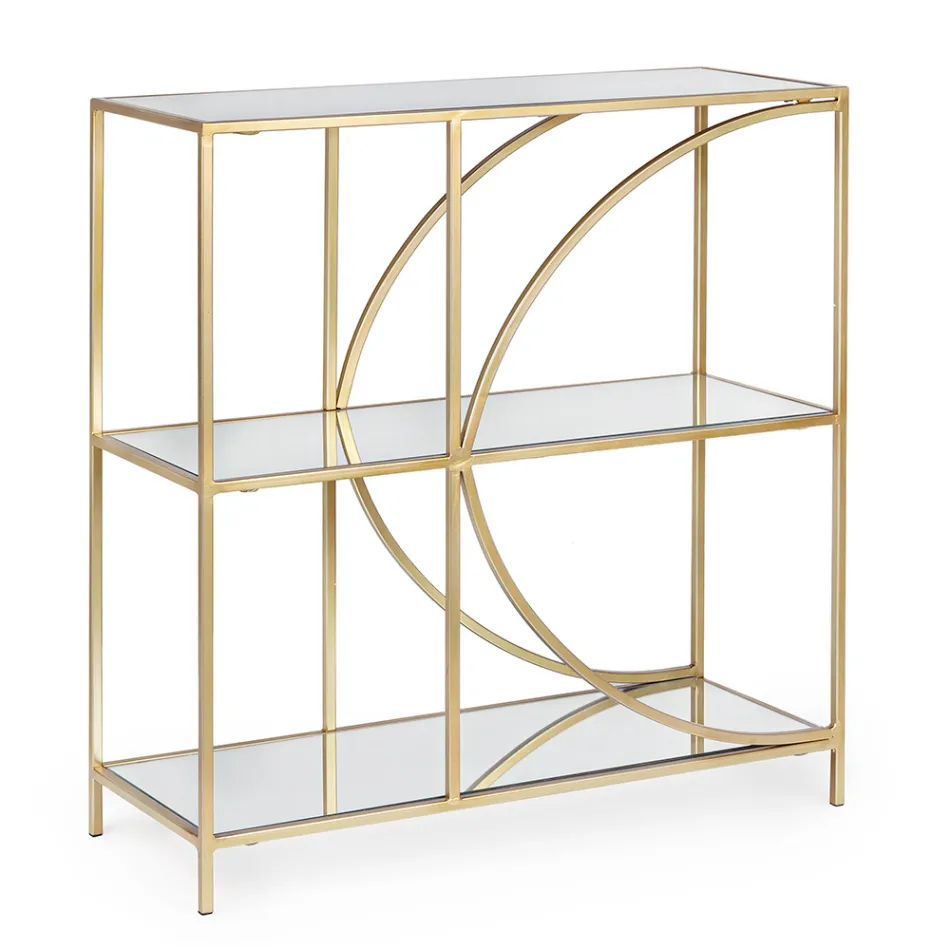 Low Steel Bookcase and 3 Glass Shelves Elegant Design - Noralea Viadurini