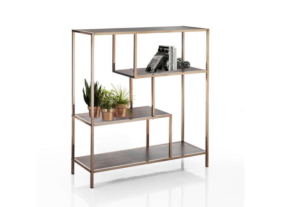 Bookcase with Steel Structure and Wooden Shelves - Duck Viadurini