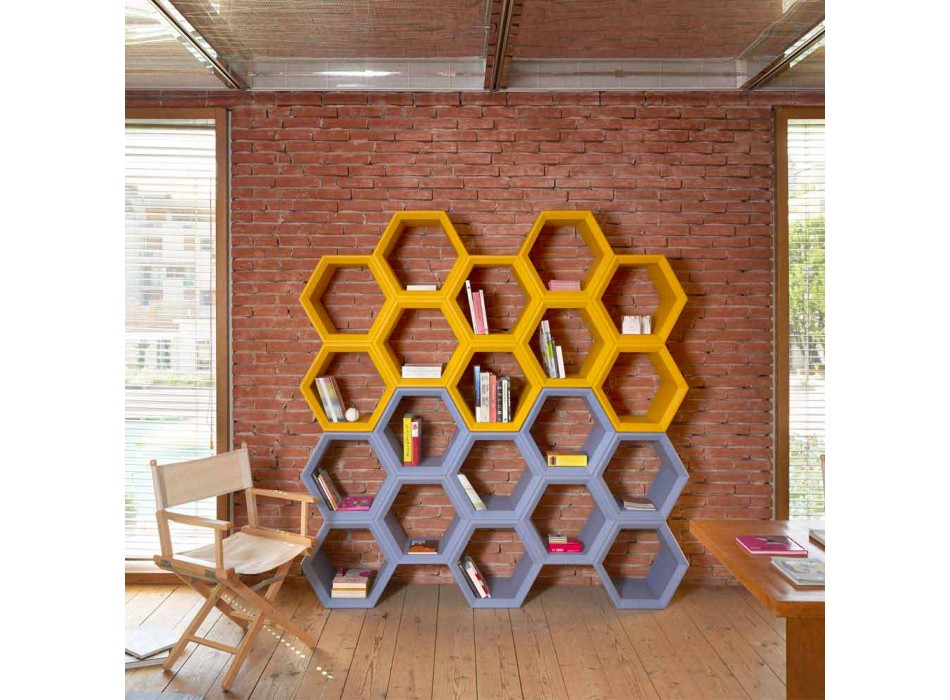 Slide Hexa colored wall bookcase made in Italy Viadurini