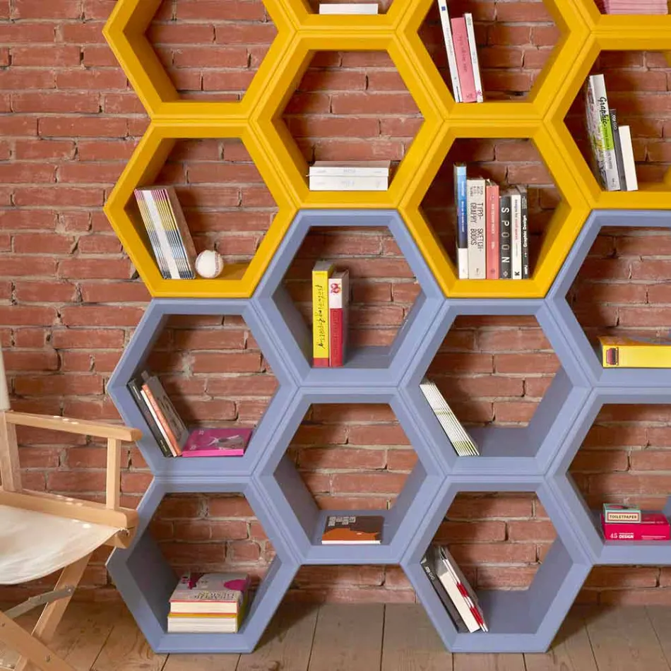 Slide Hexa colored wall bookcase made in Italy Viadurini