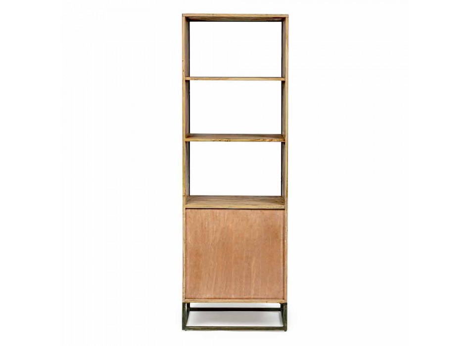 Floor Bookcase with Structure in Acacia Wood and Steel Homemotion - Golia Viadurini