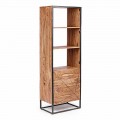 Floor Bookcase with Structure in Acacia Wood and Steel Homemotion - Golia