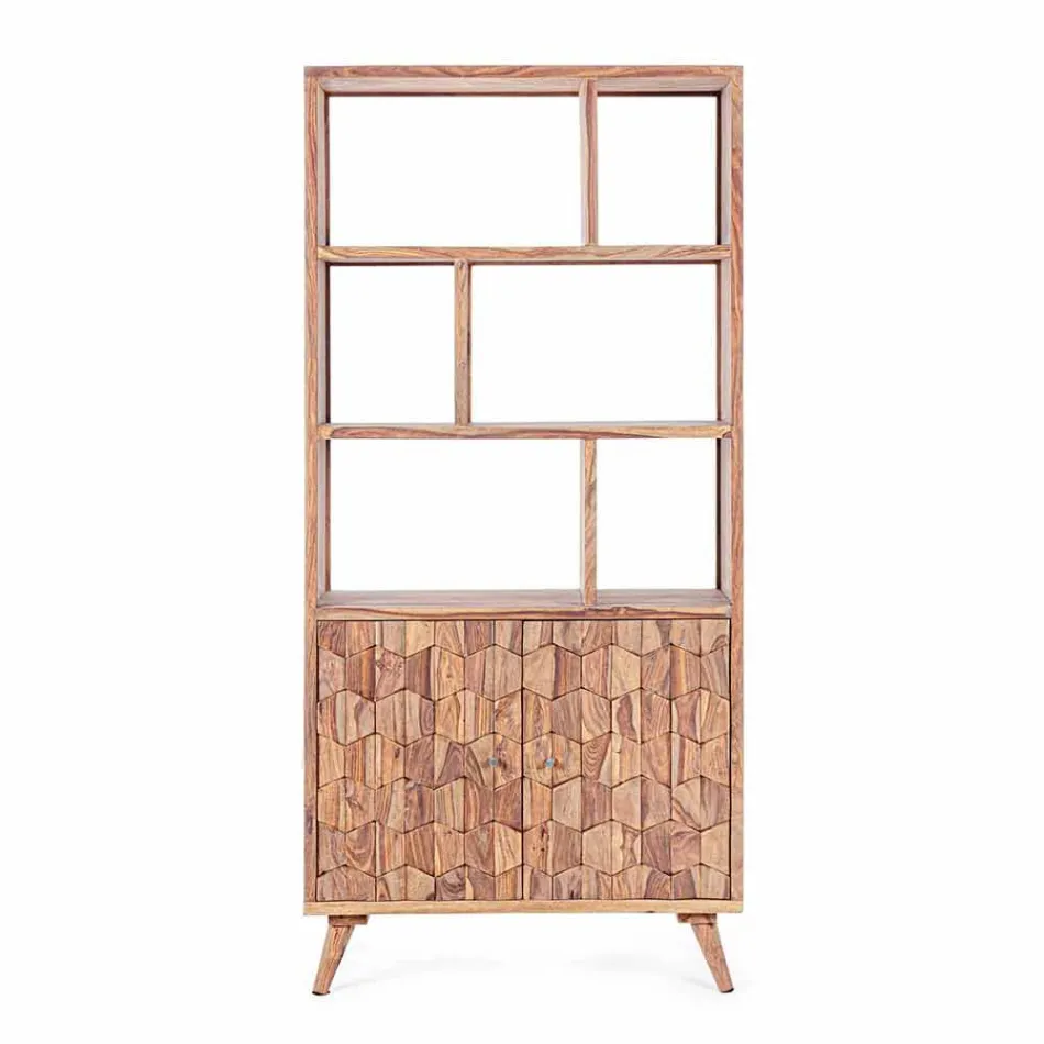 Vintage Design Floor Bookshelf in Wood and Steel Homemotion - Ventador Viadurini