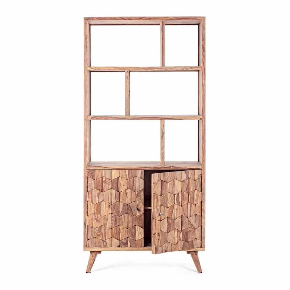 Vintage Design Floor Bookshelf in Wood and Steel Homemotion - Ventador Viadurini