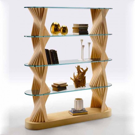 Design Floor Bookcase in Glass and Ash Wood Made in Italy - Aspide Viadurini