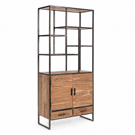 Homemotion Floor Bookcase in Painted Steel with Wooden Shelves - Zompo Viadurini