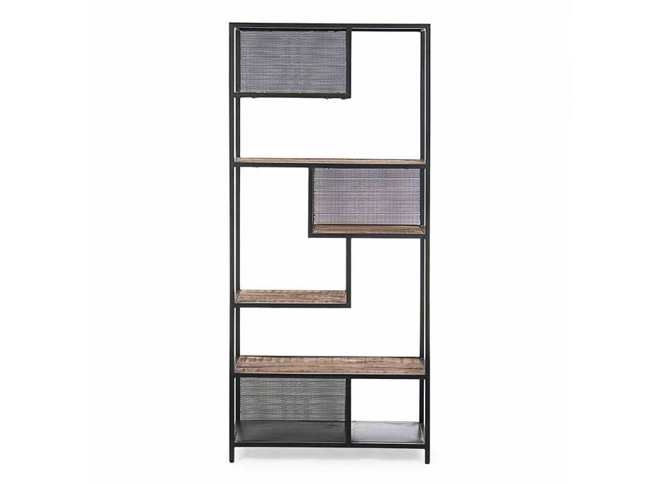 Homemotion Floor Bookcase in Painted Steel with Wooden Shelves - Borino Viadurini