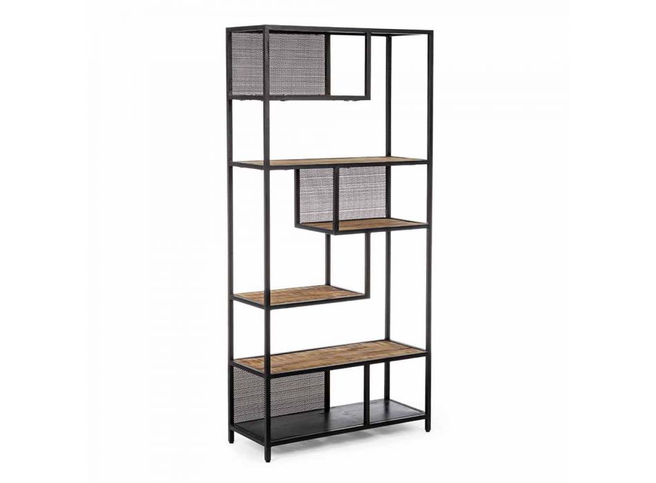 Homemotion Floor Bookcase in Painted Steel with Wooden Shelves - Borino Viadurini