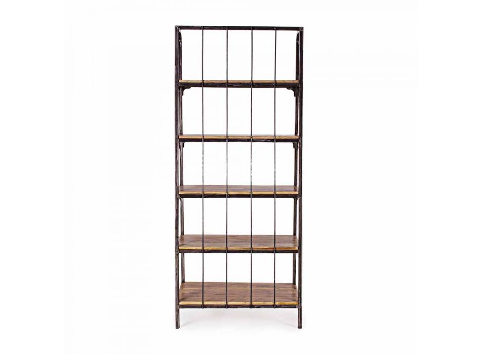 Homemotion Floor Bookcase in Painted Steel with Wooden Shelves - Molina Viadurini