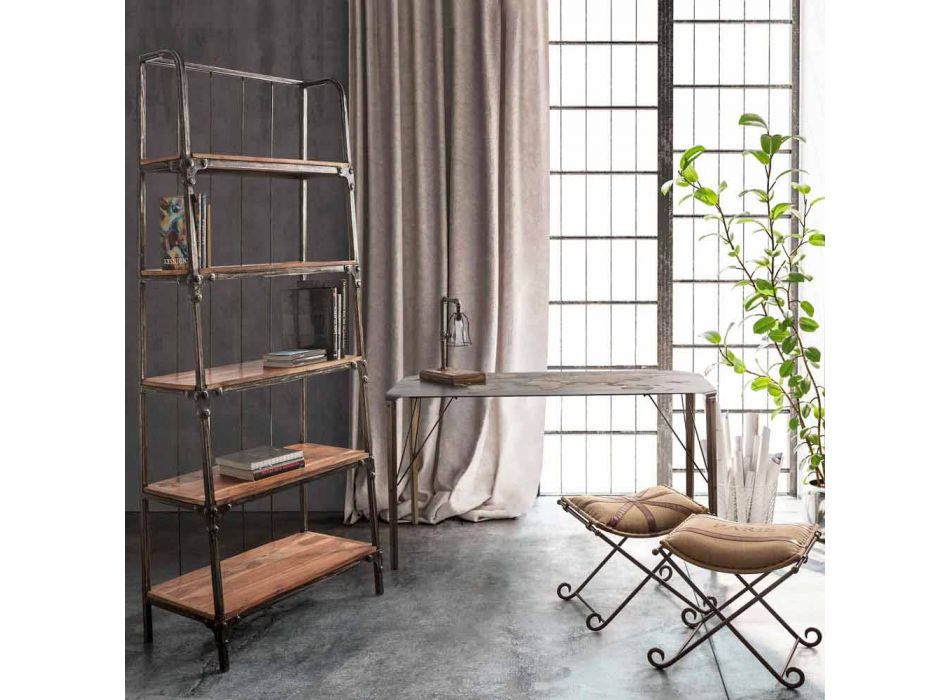 Homemotion Floor Bookcase in Painted Steel with Wooden Shelves - Molina Viadurini