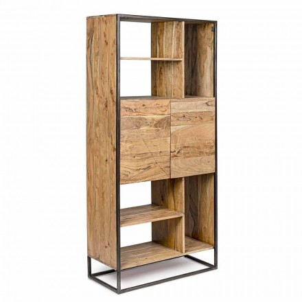 Homemotion - Goliath Floor Bookcase in Acacia Wood and Painted Steel Viadurini