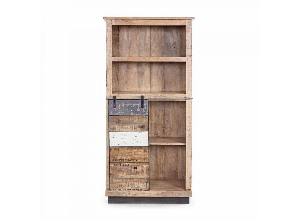 Homemotion Floor Bookcase in Mango Wood with Steel Inserts - Vidia Viadurini