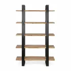 Homemotion Modern Steel Floor Bookcase with Wooden Shelves - Lanza Viadurini