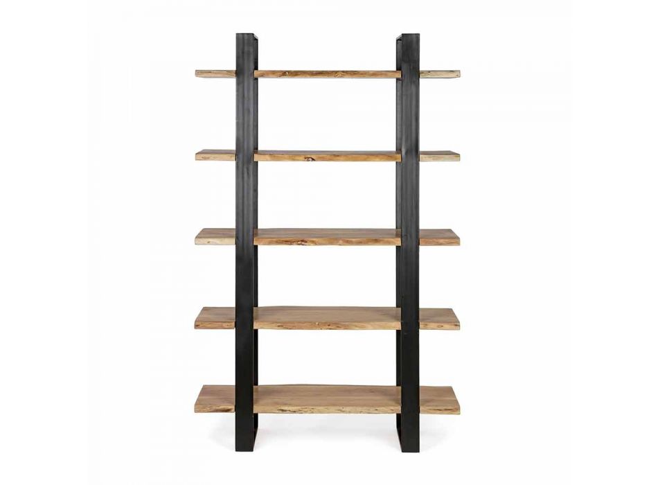 Homemotion Modern Steel Floor Bookcase with Wooden Shelves - Lanza Viadurini