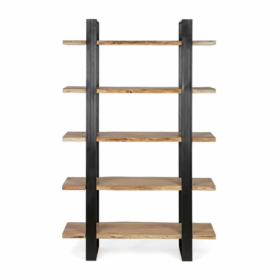 Homemotion Modern Steel Floor Bookcase with Wooden Shelves - Lanza Viadurini
