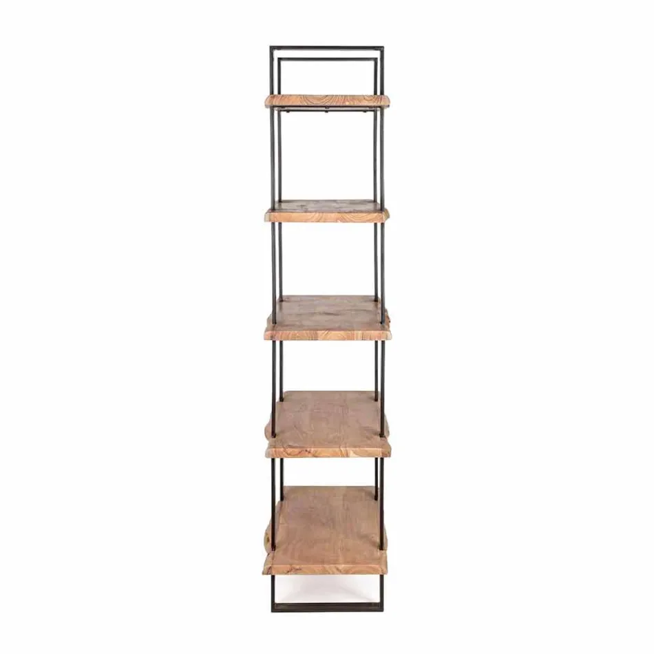 Homemotion Modern Steel Floor Bookcase with Wooden Shelves - Lanza Viadurini