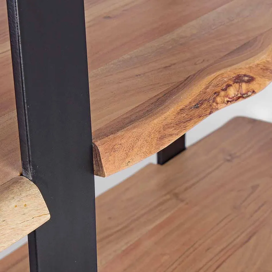 Homemotion Modern Steel Floor Bookcase with Wooden Shelves - Lanza Viadurini